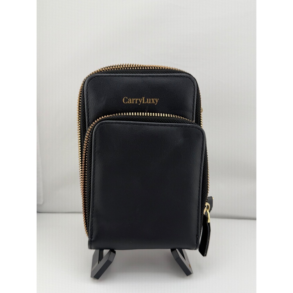 CarryLuxy‎ Crossbody Phone Wallet Women OS Black Triple Zip Wristlet Bag